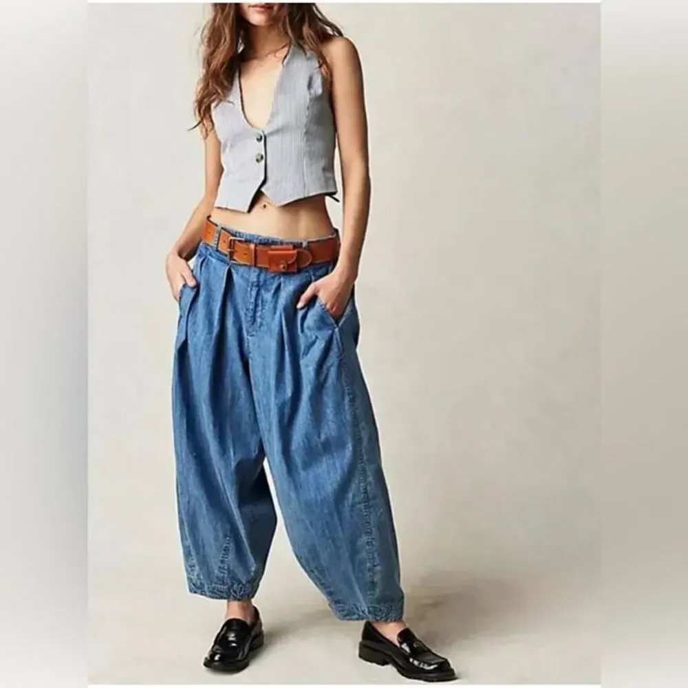 Free People We The Free RIDLEY Barrel Balloon Pants Pleated Tapered Baggy Sz L